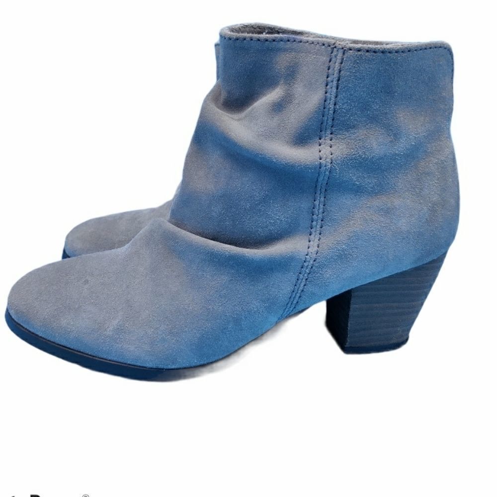 Diba slouch Ankle Bootie Chunky Stacked Heels Gray Leather Sz 7 #188